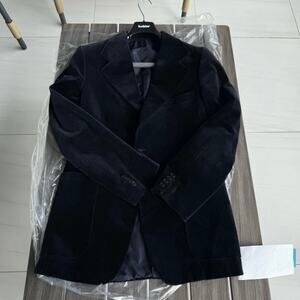 VINTAGE Yves Saint Laurent Navy Blue Velvet Blazer Jacket - Size 40 M